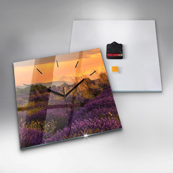 Ceas pătrat de perete din sticlă Lunca de lavandă Franța