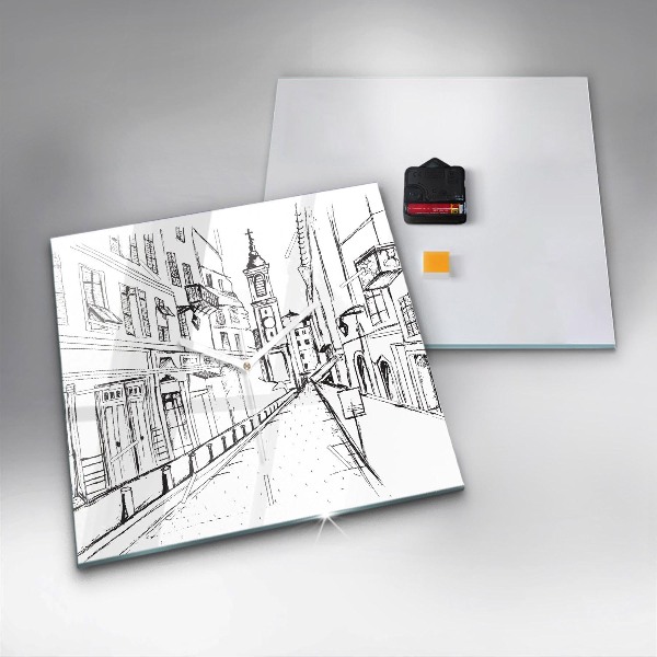 Ceas pătrat de perete din sticlă Desen al orașului Provence