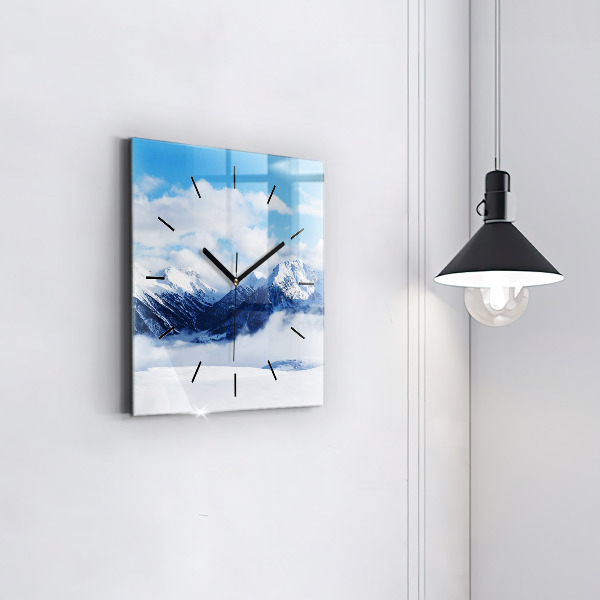 Ceas pătrat de perete din sticlă Panoramă montană