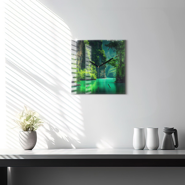 Ceas pătrat de perete din sticlă Peisaj natural din Thailanda