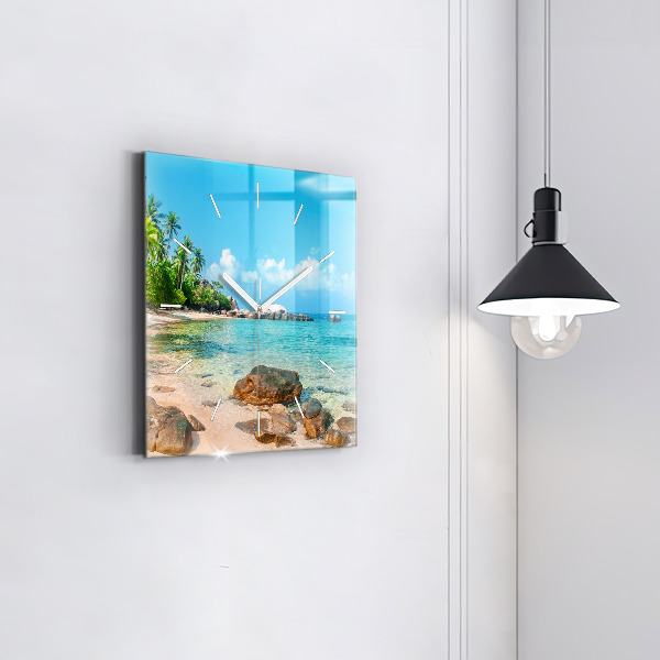 Ceas pătrat de perete din sticlă Plaja frumoasa din Thailanda