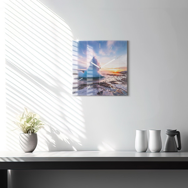 Ceas pătrat de perete din sticlă Gheizerul de pe insula Islanda