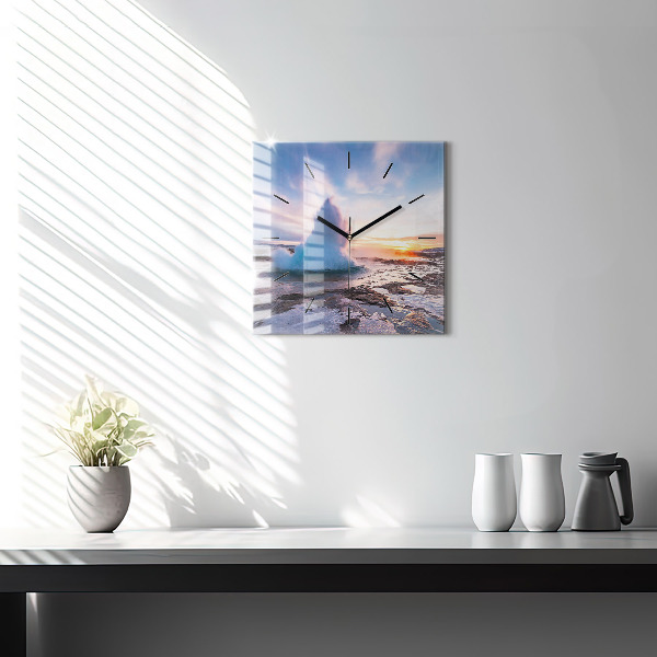 Ceas pătrat de perete din sticlă Gheizerul de pe insula Islanda