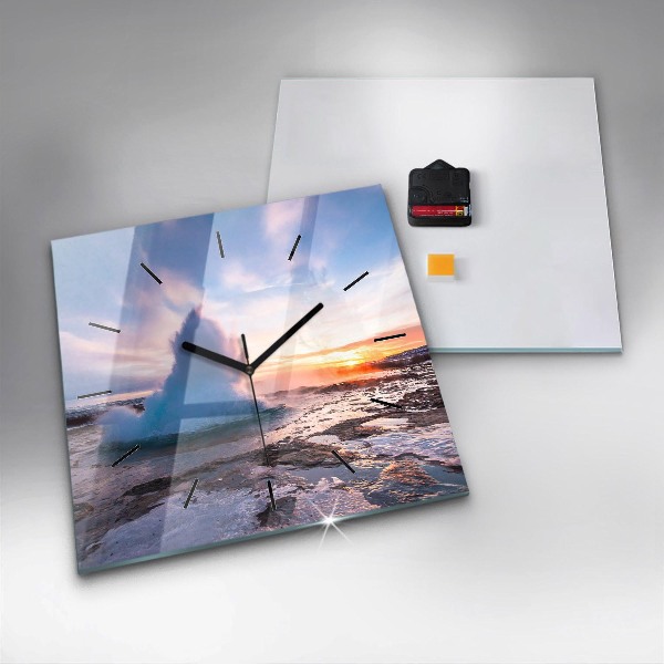Ceas pătrat de perete din sticlă Gheizerul de pe insula Islanda