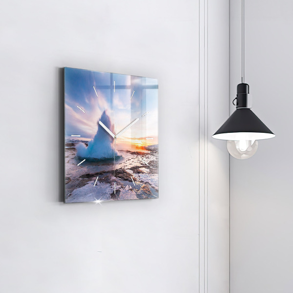 Ceas pătrat de perete din sticlă Gheizerul de pe insula Islanda