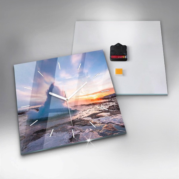 Ceas pătrat de perete din sticlă Gheizerul de pe insula Islanda
