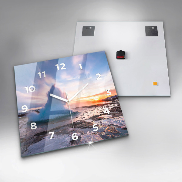 Ceas pătrat de perete din sticlă Gheizerul de pe insula Islanda