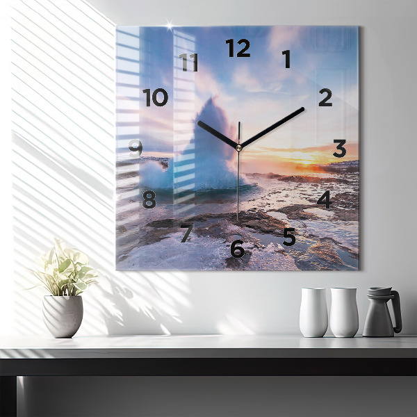 Ceas pătrat de perete din sticlă Gheizerul de pe insula Islanda