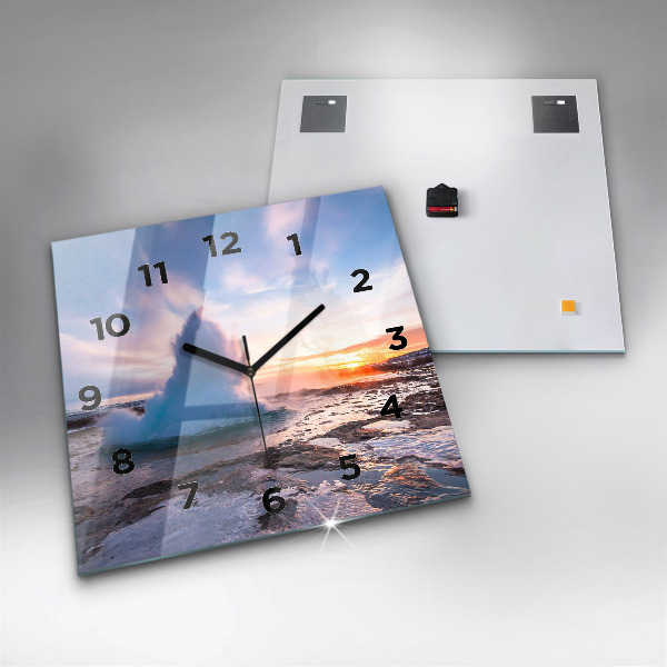Ceas pătrat de perete din sticlă Gheizerul de pe insula Islanda