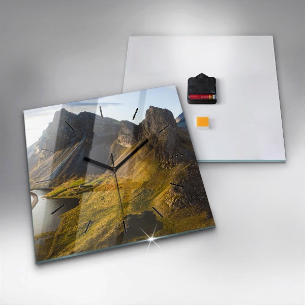 Ceas pătrat de perete din sticlă Drum în Islanda