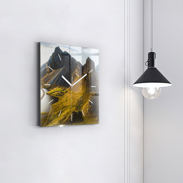 Ceas pătrat de perete din sticlă Drum în Islanda