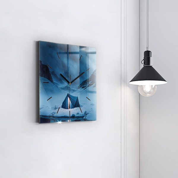 Ceas pătrat de perete din sticlă Cort în munții Islandei