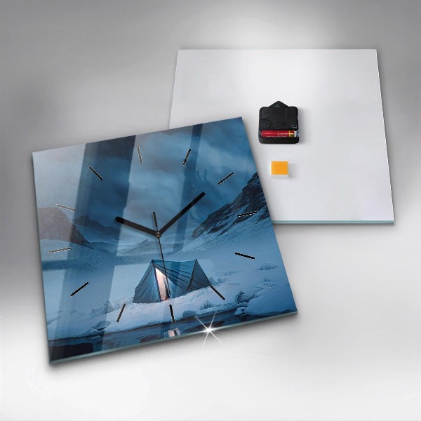 Ceas pătrat de perete din sticlă Cort în munții Islandei