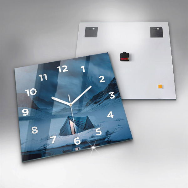 Ceas pătrat de perete din sticlă Cort în munții Islandei