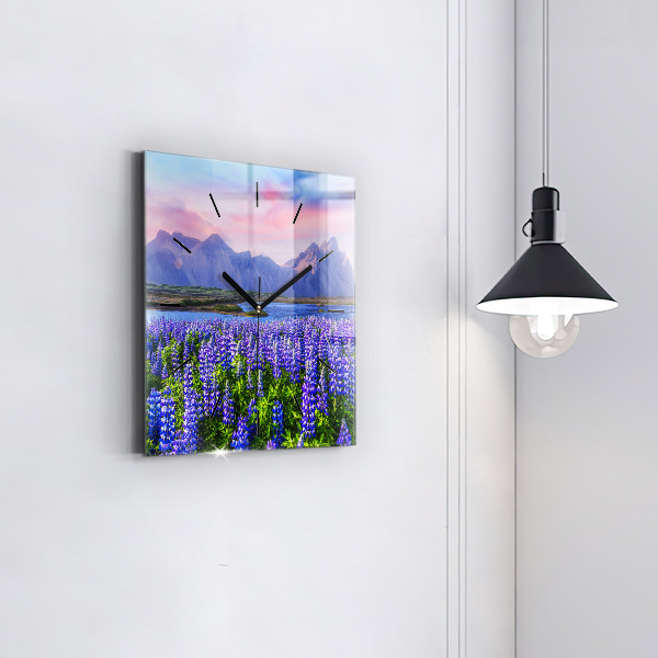 Ceas pătrat de perete din sticlă Vedere asupra munților din Islanda