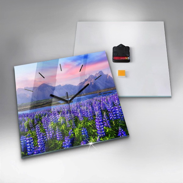 Ceas pătrat de perete din sticlă Vedere asupra munților din Islanda