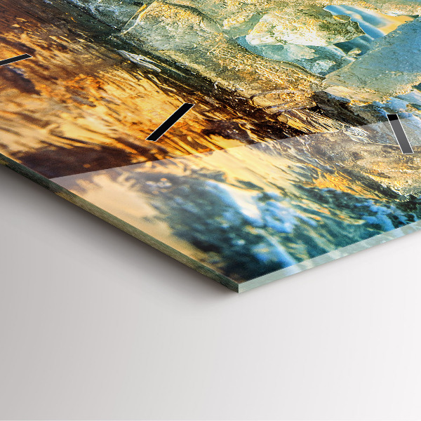 Ceas pătrat de perete din sticlă Munte de gheață și răsărit