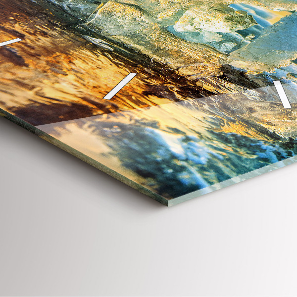 Ceas pătrat de perete din sticlă Munte de gheață și răsărit