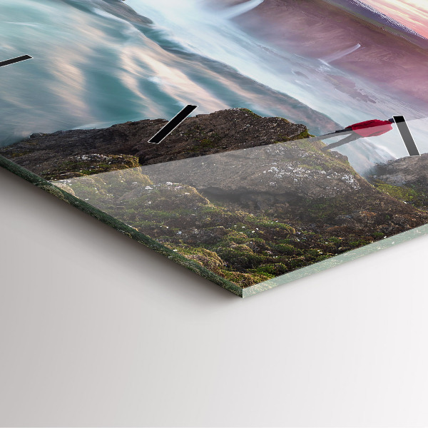 Ceas pătrat de perete din sticlă Peisaj cu o cascadă