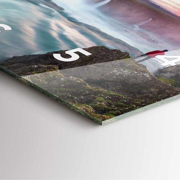 Ceas pătrat de perete din sticlă Peisaj cu o cascadă