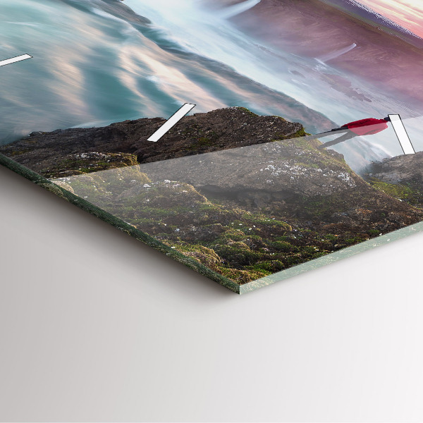 Ceas pătrat de perete din sticlă Peisaj cu o cascadă