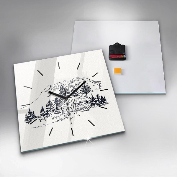 Ceas pătrat de perete din sticlă Oraș de desene animate