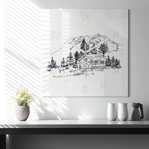 Ceas pătrat de perete din sticlă Oraș de desene animate