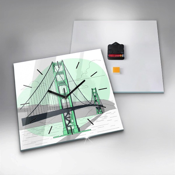 Ceas pătrat de perete din sticlă Podul Verde