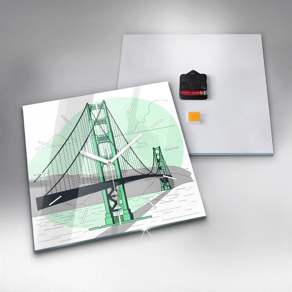 Ceas pătrat de perete din sticlă Podul Verde