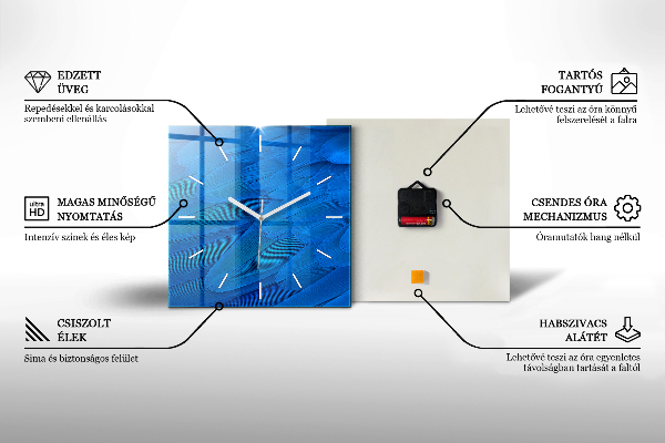 Ceas pătrat de perete din sticlă Triunghiuri abstracte metalice