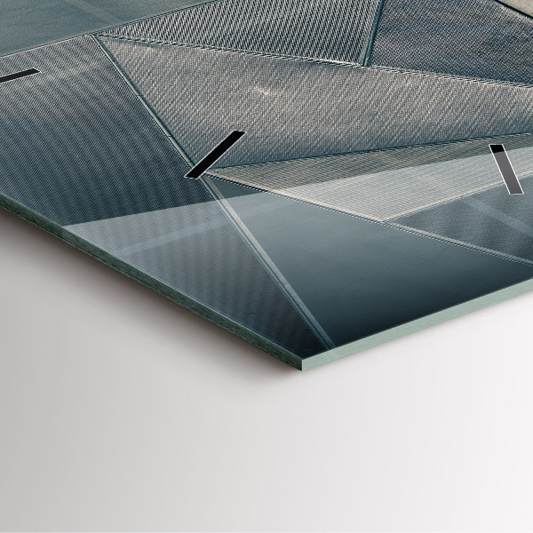 Ceas pătrat de perete din sticlă Triunghiuri abstracte metalice