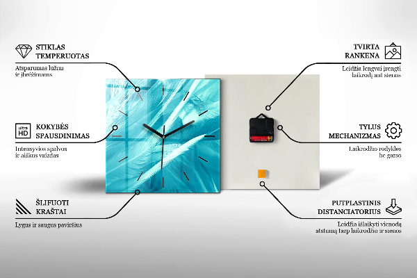 Ceas pătrat de perete din sticlă Triunghiuri abstracte metalice