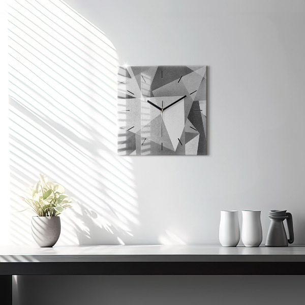 Ceas pătrat de perete din sticlă Abstracție geometrică gri