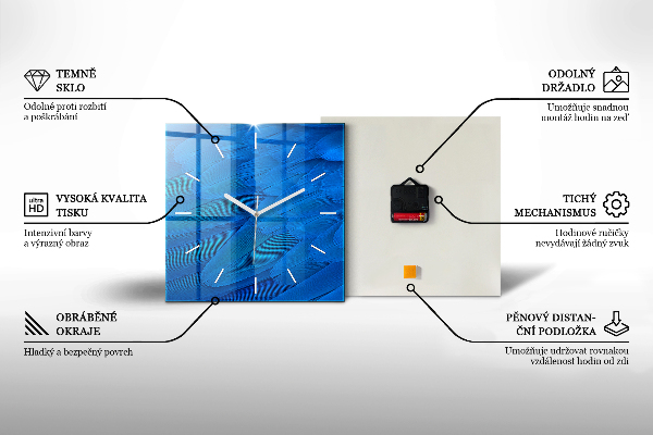 Ceas pătrat de perete din sticlă Abstracție geometrică gri