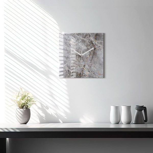 Ceas pătrat de perete din sticlă Marmură de granit gri