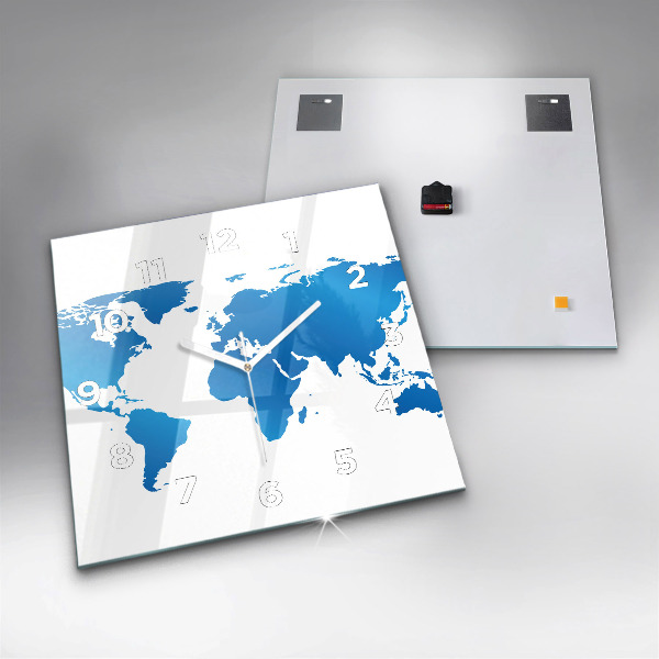 Ceas pătrat de perete din sticlă Harta lumii