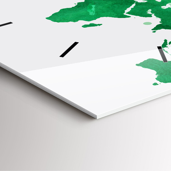 Ceas pătrat de perete din sticlă Harta verde a lumii