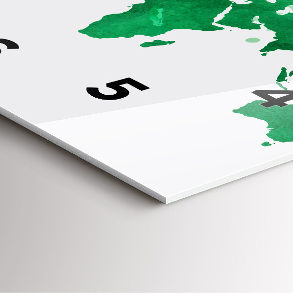 Ceas pătrat de perete din sticlă Harta verde a lumii