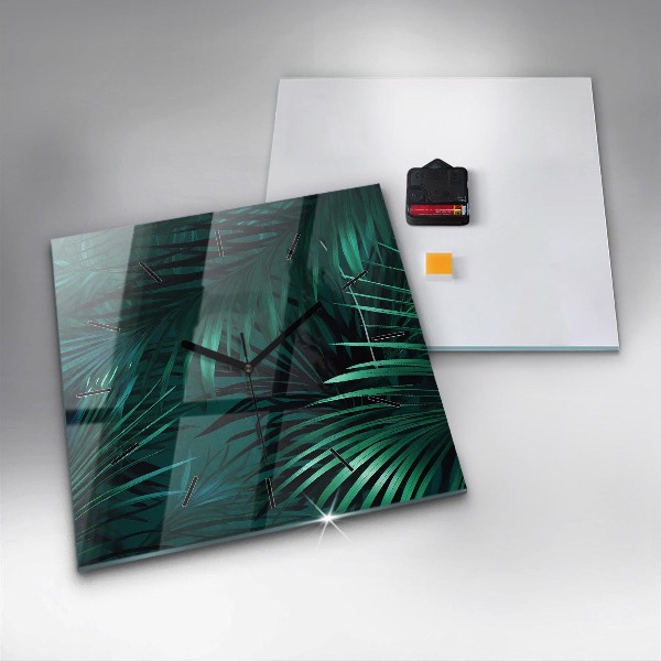 Ceas pătrat de perete din sticlă Frunze tropicale