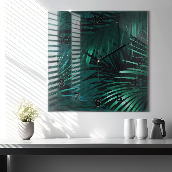 Ceas pătrat de perete din sticlă Frunze tropicale