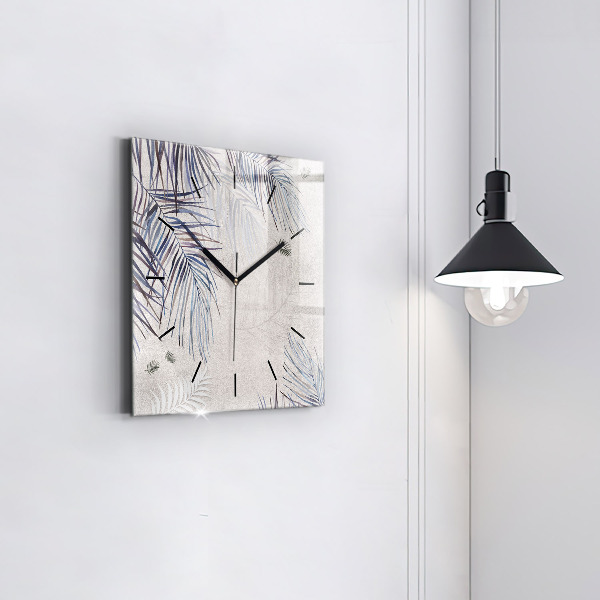 Ceas pătrat de perete din sticlă Frunza de palmier