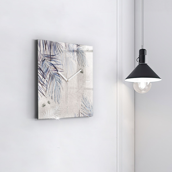 Ceas pătrat de perete din sticlă Frunza de palmier