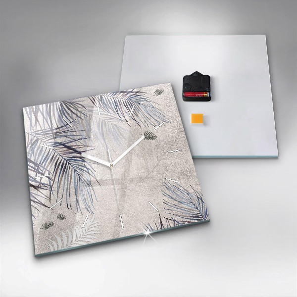 Ceas pătrat de perete din sticlă Frunza de palmier