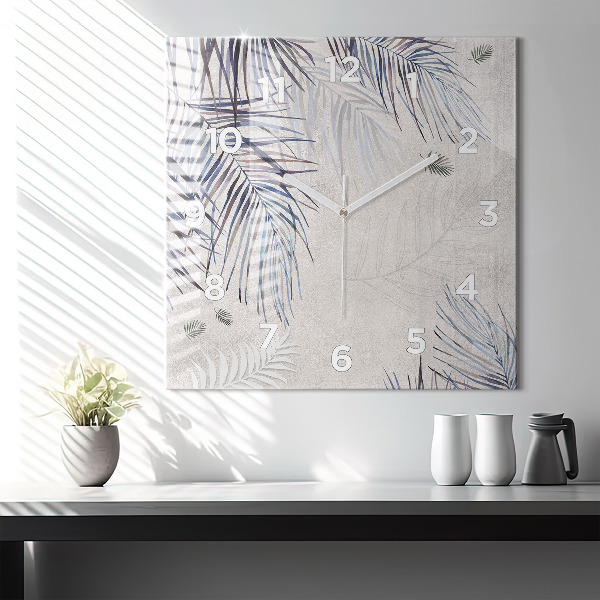 Ceas pătrat de perete din sticlă Frunza de palmier