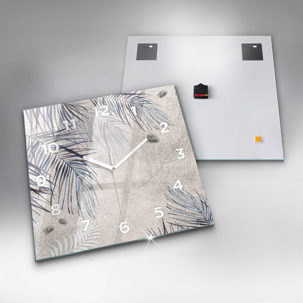 Ceas pătrat de perete din sticlă Frunza de palmier