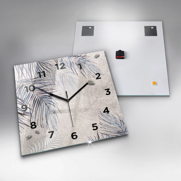 Ceas pătrat de perete din sticlă Frunza de palmier