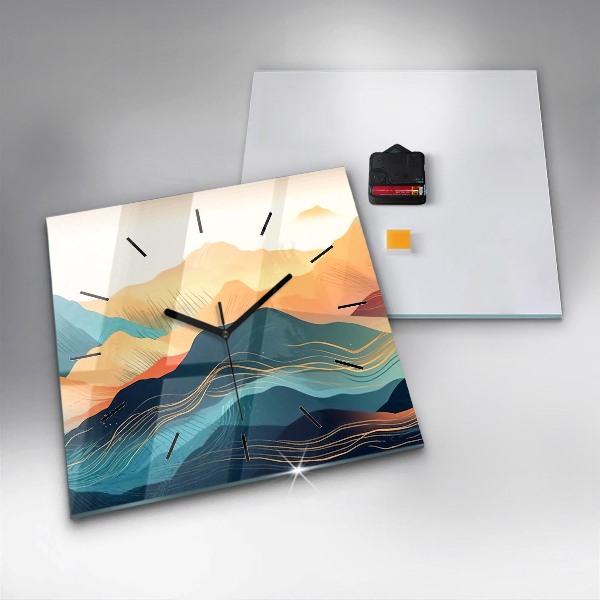 Ceas pătrat de perete din sticlă Peisaj montan