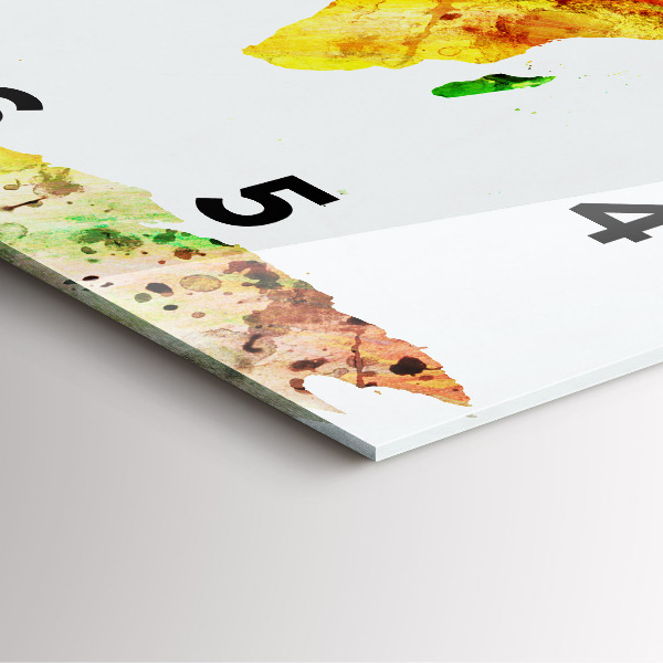 Ceas pătrat de perete din sticlă Harta lumii acuarela