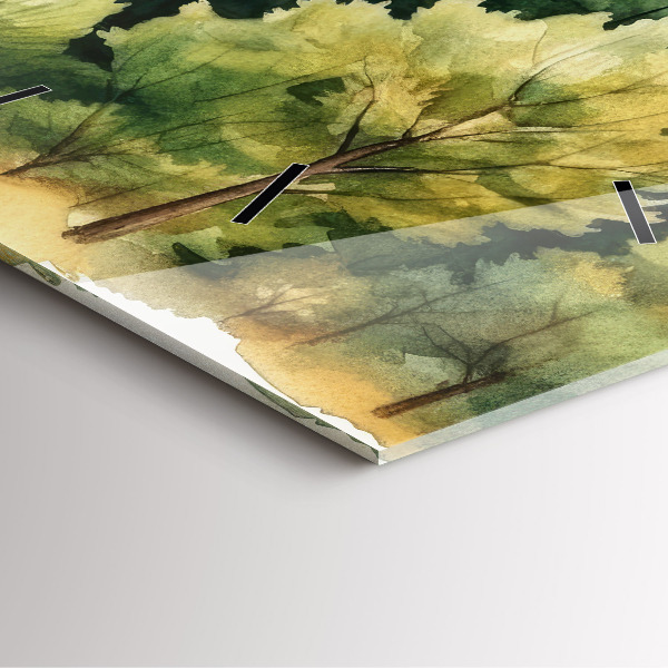 Ceas pătrat de perete din sticlă Peisaj forestier