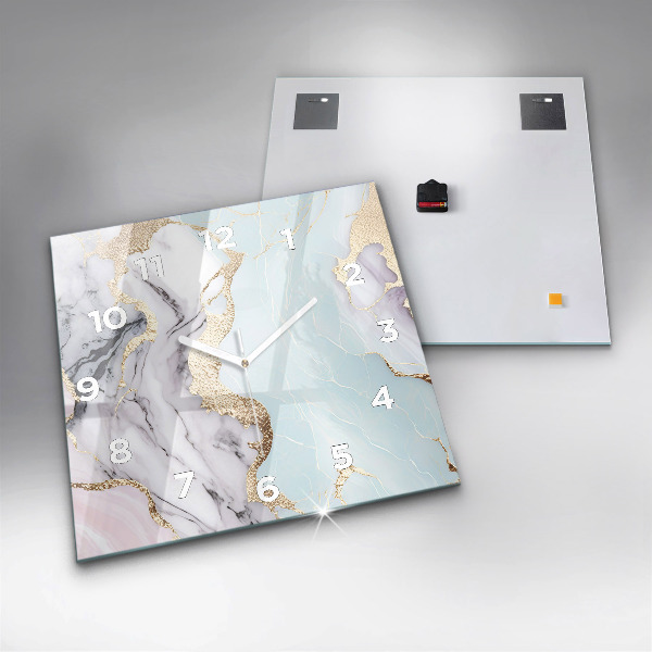 Ceas pătrat de perete din sticlă Marmură pastel